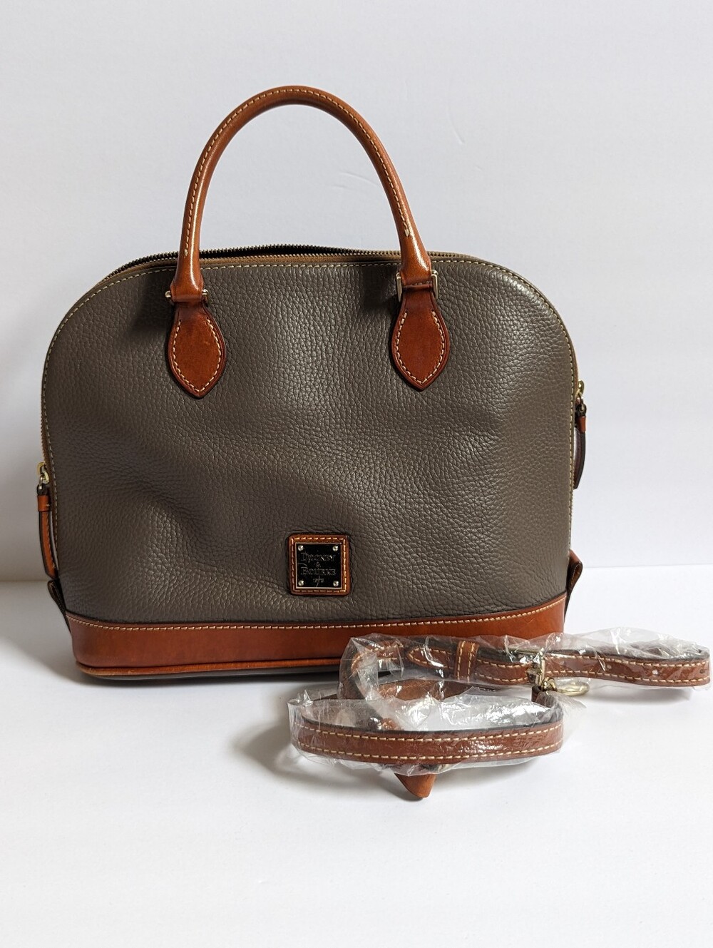 Dooney Bourke Pebbled Leather Gray Satchel Bag Adjustable Strap Red Interior QVC